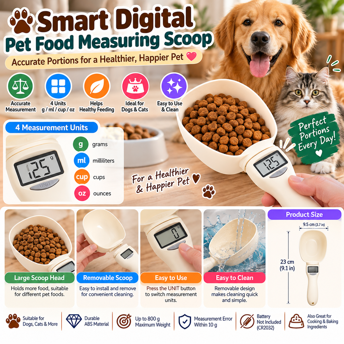 NovexA™ Smart Pet Food Measuring Scoop – Digital LED Scale