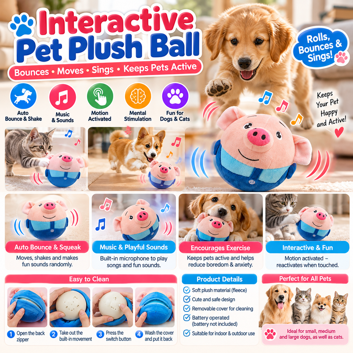 NovexA™ Electronic Pet Ball – Bouncing, Moving & Interactive