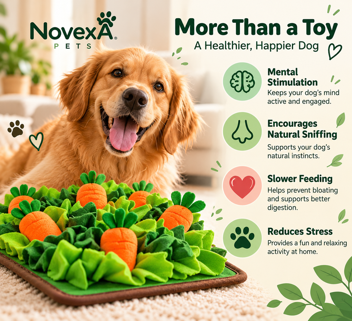 NovexA™ Carrot Snuffle Mat – Interactive Foraging Toy