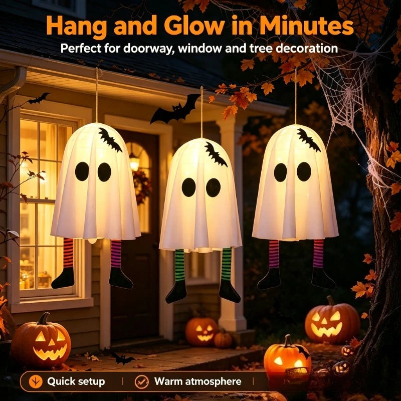 NovexAโข Halloween Glowing Ghost Decoration โ 50cm Hanging White Ghost with Fairy Lights ๐ป๐