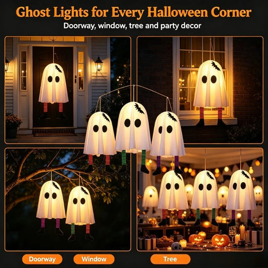 NovexA™ Halloween Glowing Ghost Decoration – 50cm Hanging White Ghost with Fairy Lights 👻🎃