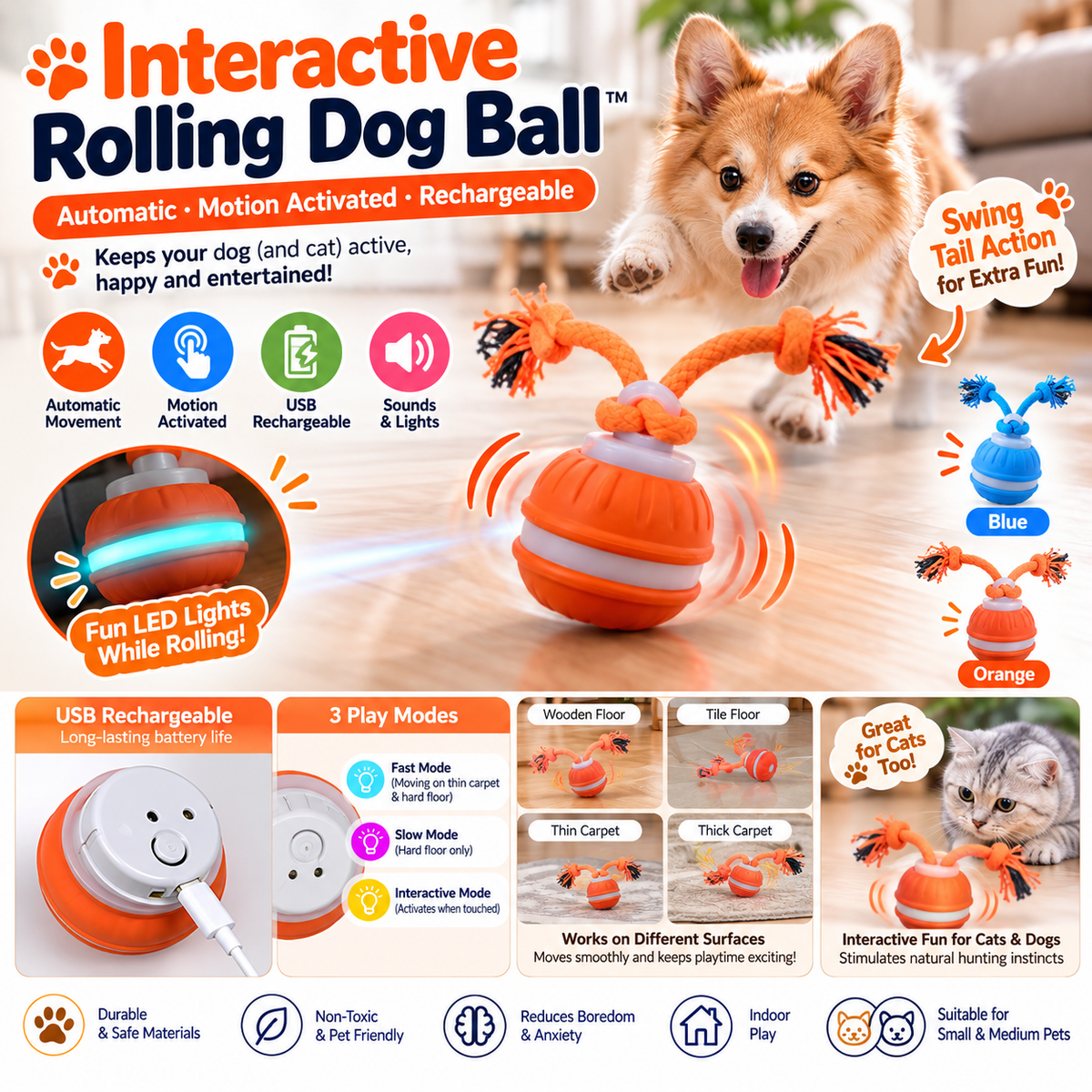 NovexA™ Interactive Rolling Dog Ball – Automatic & Rechargeable