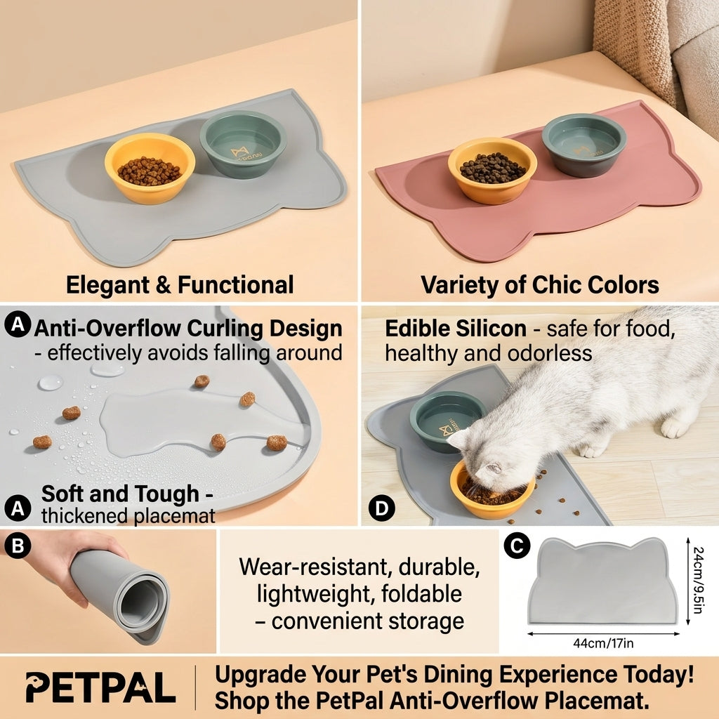 Novexa™ Silicone Pet Feeding Mat – Waterproof Dog & Cat Bowl Placemat with Raised Edges 🐶🐱💧