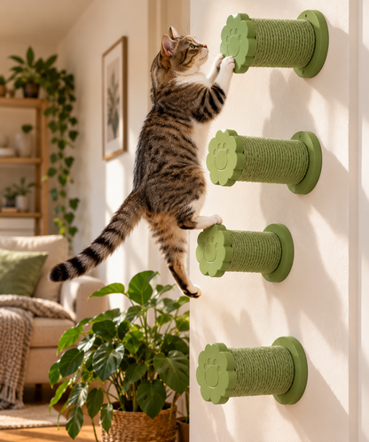 NovexA™ 7-in-1 Wall-Mounted Cat Scratcher – Space-Saving Climbing & Scratch Board