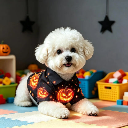 Novexa™ Halloween Dog Shirt – Neon Purple Pumpkin Print, Breathable Button-Up for Small & Medium Dogs 🎃🐶