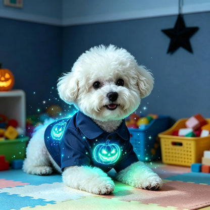 Novexa™ Halloween Dog Shirt – Neon Purple Pumpkin Print, Breathable Button-Up for Small & Medium Dogs 🎃🐶