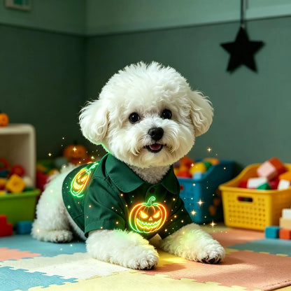 Novexa™ Halloween Dog Shirt – Neon Purple Pumpkin Print, Breathable Button-Up for Small & Medium Dogs 🎃🐶